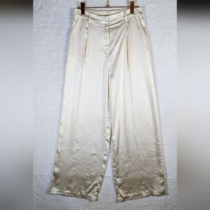 22.Aqua Cream Wide Leg Women's Satin‎ Pants
